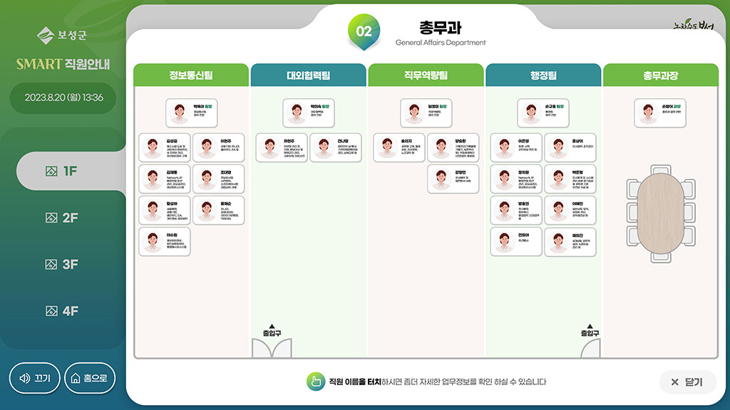 주요화면 부서 배치도