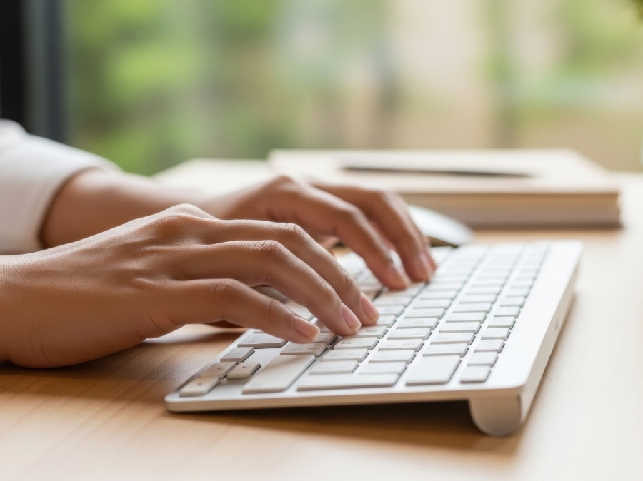 키보드를 치고 있는 손